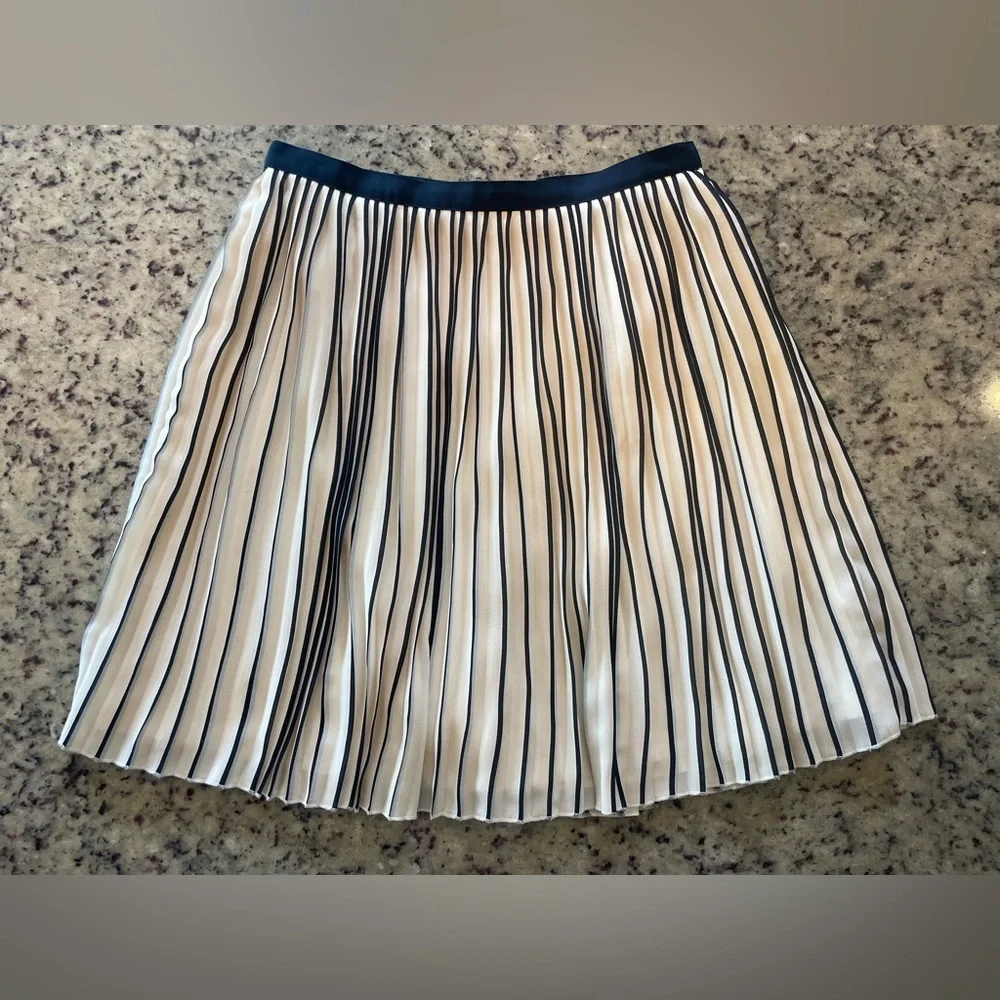 New J. Crew Cream pleated Circle Skirt with  navy Vertical Stripes SZ 4